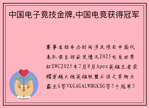 中国电子竞技金牌,中国电竞获得冠军